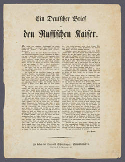 "Ein Deutscher Brief an den Russischen Kaiser." - Bekanntmachung