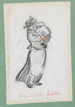 Frau mit Hut und Kleinkind auf dem Arm