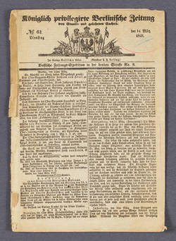 "Königlich priviligirte Berlinische Zeitung von Staats- und gelehrten Sachen. No. 62."