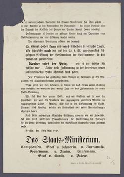 Öffentliche Bekanntmachung des preußischen Staats-Ministerium betreffend die Rückkehr des Prinzen von Preußen - Maueranschlag