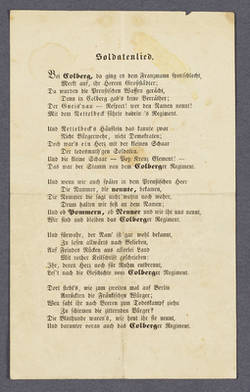 "Soldatenlied." - Patriotiosches Gedicht zu Ehren des Colberger Regiments.