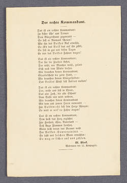 „Der rechte Kommandant.“ - Gedicht von M. Block, Wehrmann der 11. Kompagnie der Bürgerwehr.