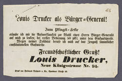"Louis Drucker als Bürger-General!" - Anzeige