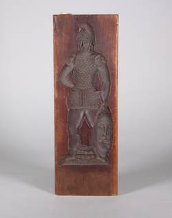 Zweiseitiger, langrechteckiger Holzmodel mit den Darstellungen eines Ritters und einer Frau 