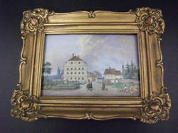 Bildplatte mit Rahmen und Vedute, Ansicht der Königlichen Porzellanmanufaktur Berlin