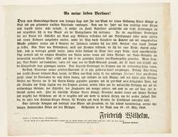 "An meine lieben Berliner!" - Proklamation von Friedrich Wilhelm IV. - Flugschrift