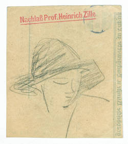 Frauenkopf mit Hut;