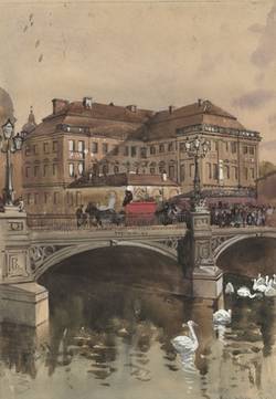 Blick über die Friedrichsbrücke auf die Börse im Lustgarten