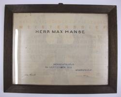 Meisterbrief von Max Hanse für das Friseurhandwerk