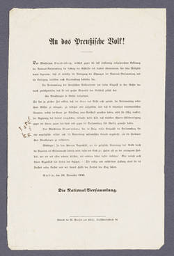 "An das Preußische Volk!" - Öffentliche Bekanntmachung der preußischen Nationalversammlung.