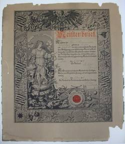 Meisterbrief von Ernst Pagel für das Friseur- und Perückenmacherhandwerk