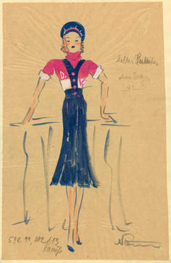 Kostümentwurf zum Film "Nanu, sie kennen Korf noch nicht?" Ensemble im Uniformstil, 1938