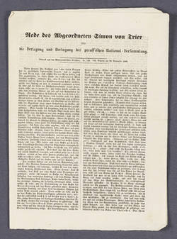 "Rede des Abgeordneten Simon aus Trier über die Verlegung und die Vertagung der preußischen National-Versammlung."