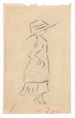 Frau mit großem Hut, Seitenansicht