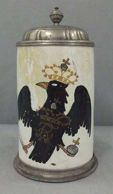 Walzenkrug mit Zinndeckel, Preußischer Adler