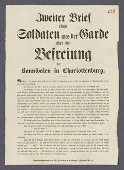 "Zweiter Brief eines Soldaten aus der Garde über die Befreiung der Kannibalen in Charlottenburg."