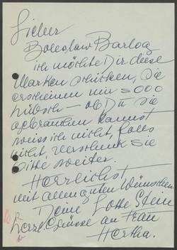 Lotte Stein an Boleslaw Barlog
