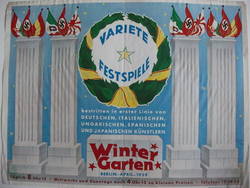 Wintergarten. Varieté Festspiele bestritten in erster Linie von deutschen, italienischen, spanischen und japanischen Künstlern