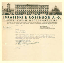 Brief von Firma Israelski & Robinson A.-G. an Firma P. E. Blunck, Dömitz a. Elbe btr. offenstehende Zahlungen
