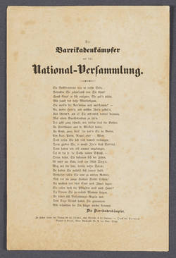 "Die Barrikadenkämpfer an die National-Versammlung." - Gedicht.