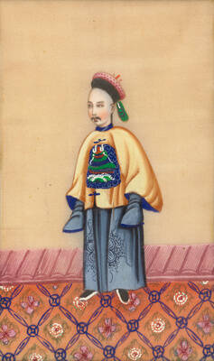 Malerei eines Mannes (Prinzes?) in einem Hofegwand auf Markpapier