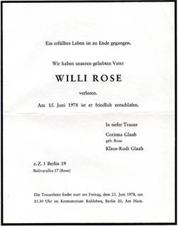 Traueranzeige Willi Rose 