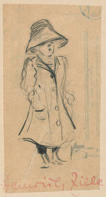 Frau mit großem Hut und Mantel