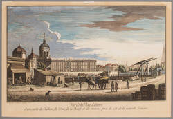 Vue de la Place d ' Armes d ' une partie du Château, du Dôme, de la Bourse et des enverons, prise du côté de la nouvelle Doüane.;