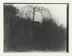 Gartentreppe zu einer offenen Laube, vermutlich in Rummelsburg
