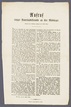 "Aufruf einiger Vaterlandsfreunde an ihre Mitbürger." - Abdruck aus der Breslauer Zeitung vom 14. April 1848.