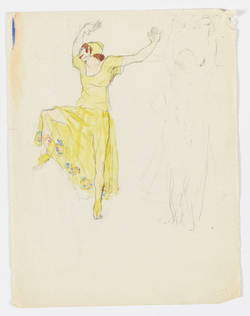 Modezeichnung: "Tänzerin im gelben Kleid"