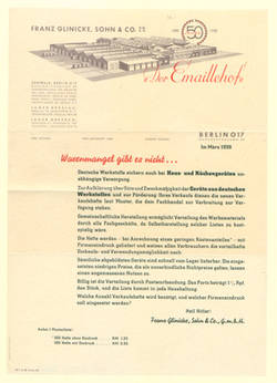 Brief - Werbebrief zum 50 j. Jubileum Firma Franz Glinicke, Sohn & Co. GmbH  