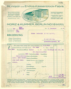 Brief - Rechnung von Moriz & Kummer Fabrik an Firma Heinrich Trotzki, Genthin - Brandenburgerstr. 35 