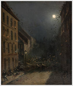 Die Barrikade Jäger- Ecke Kurstraße in der Nacht vom 18. zum 19. März 1848