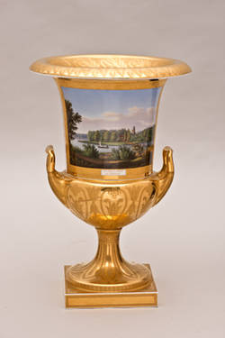 Krater-Vase mit Vedutenmalerei, Pfaueninsel und Schloss Sanssouci;