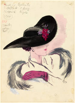 Zeichnung einer eleganten Dame mit Hut