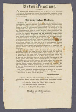 "Bekanntmachung" der Proklamation von Friedrich Wilhelm IV. "An meine lieben Berliner" - Flugschrift