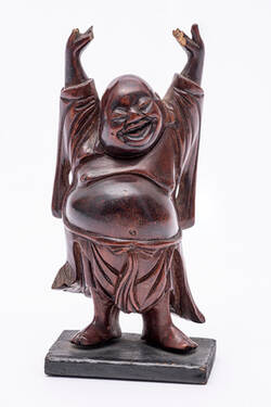 Holzfigur von Budai (lachender Buddha)
