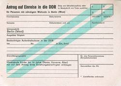 Antrag auf Eireise in die DDR für Personen mit ständigen Wohnsitz in Berlin (West)