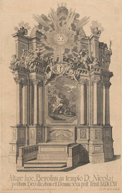 "Altare hoc, Berolini in templo D: Nicolai positium. Deo dicatum est Domin XXII post Rtinil: MDCCXV"