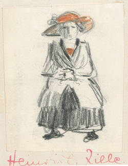 Sitzende Frau mit großem Hut