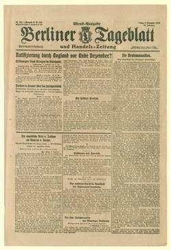 Zeitungsartikel zur Ratifizierung des Friedensvertrages durch England.