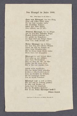 "Von Wrangel im Jahre 1848." - Gedicht von Wilhelm Bechtold.