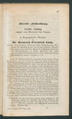 Biographisches Denkmal für Dr. Heinrich Friedrich Link.
"Arch. d. Pharm. CXIX. Bds 1. Heft/Zweite Abtheilung:Vereins-Zeitung / redig. vom Directorio des Vereins."