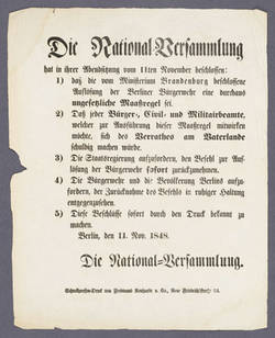 Öffentliche Bekanntgabe der Beschlüsse der Abdendsitzung vom 11. November 1848 der Nationalversammlung