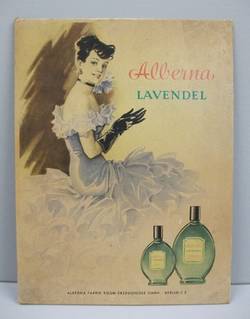 Werbeaufsteller für den Duft "Alberna Lavendel" von Kosmadon