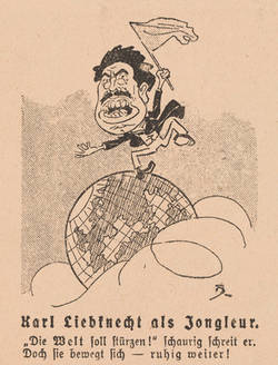 Karl Liebknecht als Jongleur (Karikatur) 
Wachtfeuer 2 / 1919 S. 16