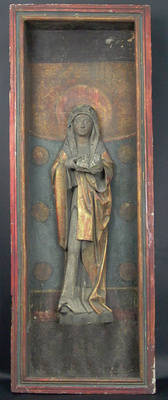 Schnitzfigur vom re. Altarflügel des Retabels aus der Tempelhofer Dorfkirche, Sibylle von Tibur?