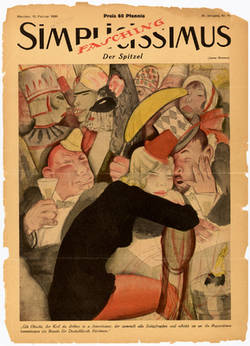 Maskenballszene (Der Spitzel). Titelblatt Simplicissismus 10. Februar 1930, 34. Jg., Nr. 46
