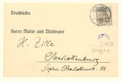 Eigenhändige Postkarte von Emil Doepler m.e.U. an Heinrich Zille betr. Einladung zur Sitzung des Verbands Deutscher Illustratoren